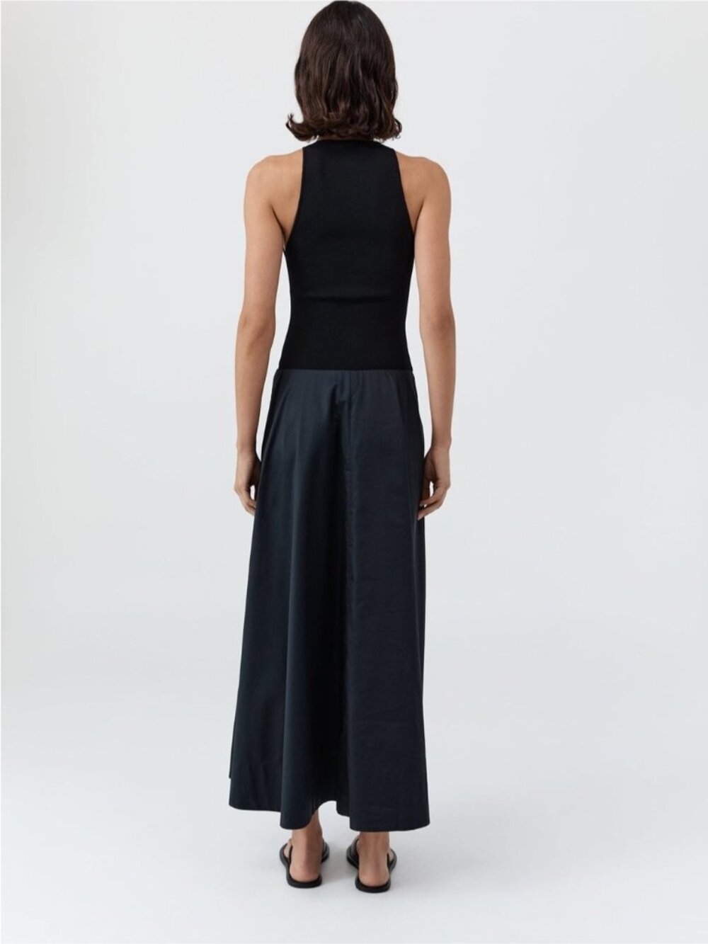 St. Agni Knit Bodice Asymm Dress Poplin Cotton - Black | US XS - Picture 5 of 13